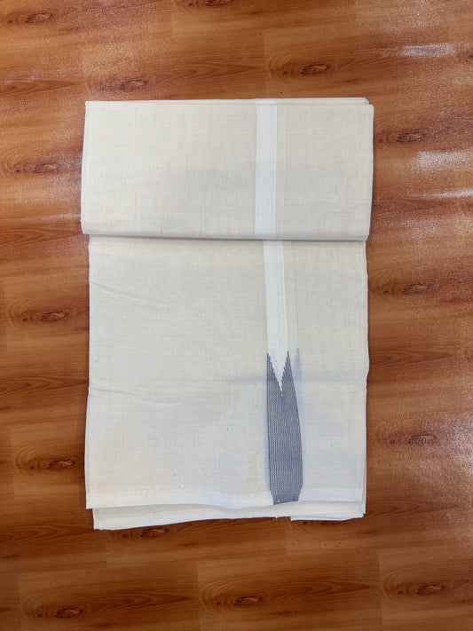 Double Off white Mundu/Dhoti - 23% Discount! KaithariKada Balaramapuram 100% Cotton - 100x100 - 0.5 inch Puliyilakkara Ash Grey Striped Chutty Kara - 4 mtr (8.5 muzham) - 16 KK5401 ASH