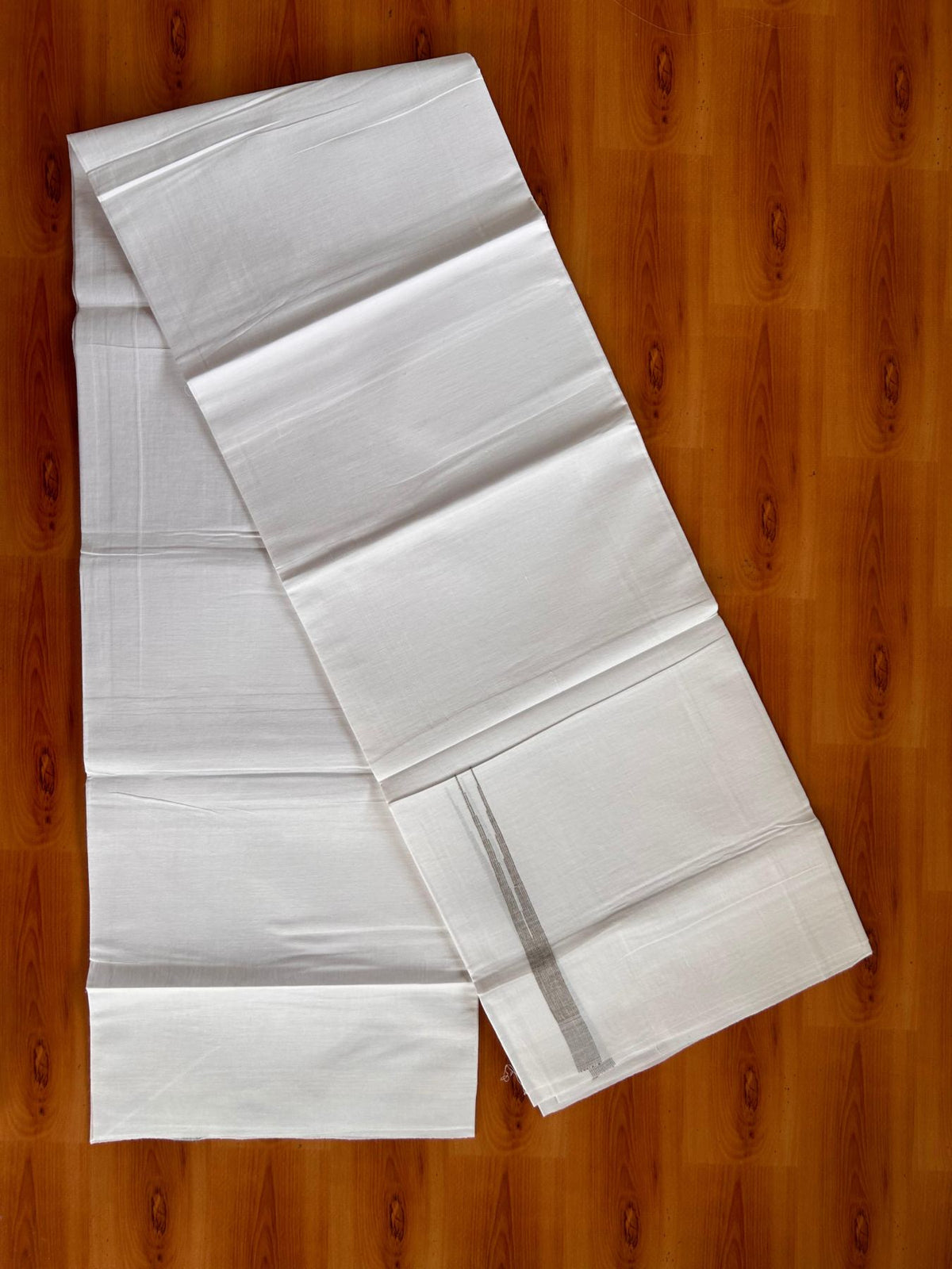 Single Pure white - Kaitharikada 100% Pure Cotton 70x30 Thread Mundu / Dhoti - Puliyilakkara 0.5 inch Greyish Brown Stripes Chutty (2 meters / 4 mulam) - 5 KK5521 THI