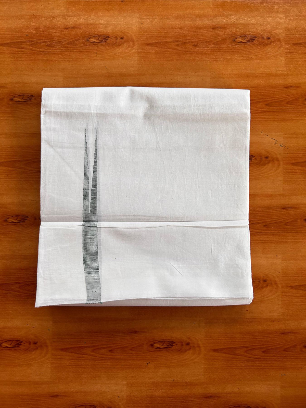 Single Pure white - Kaitharikada 100% Pure Cotton 70x30 Thread Mundu / Dhoti - Puliyilakkara 0.5 inch Green Stripes Chutty (2 meters / 4 mulam) - 6 KK5521 THI