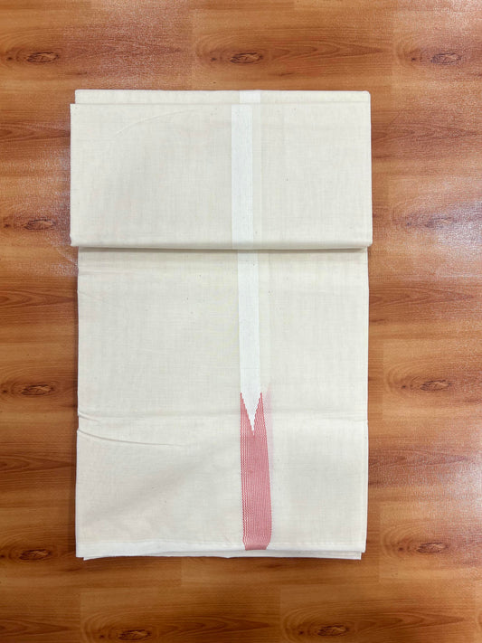 Double Off white Mundu/Dhoti - 23% Discount! KaithariKada Balaramapuram 100% Cotton - 100x100 - 0.5 inch Puliyilakkara Peach Pink Striped Chutty Kara - 4 mtr (8.5 muzham) - 9 KK5401 ASH
