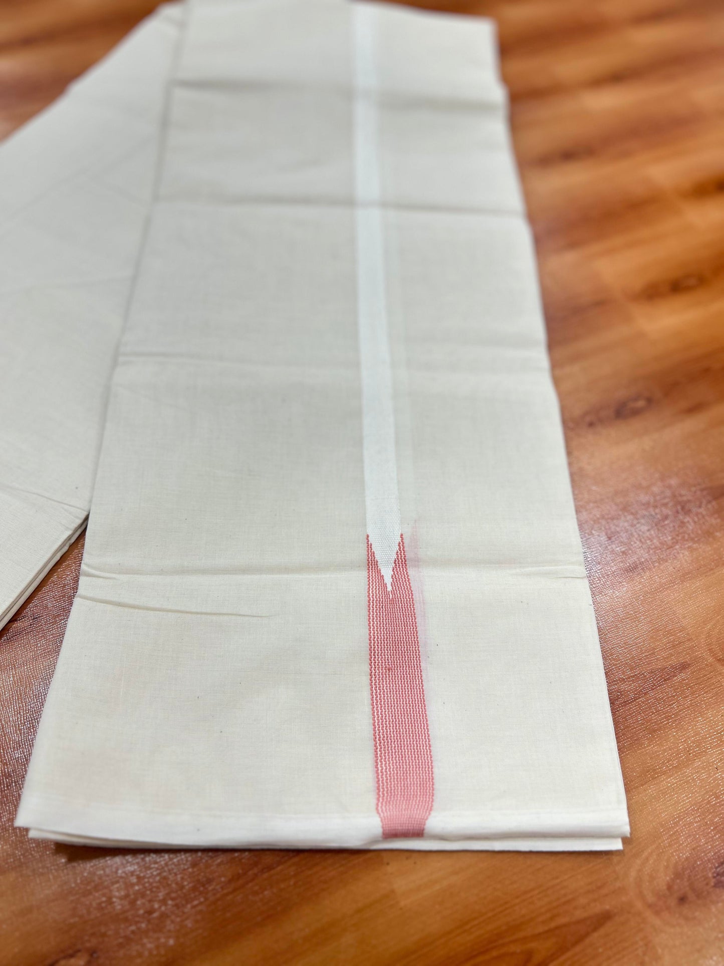 Double Off white Mundu/Dhoti - 20% Discount! KaithariKada Balaramapuram 100% Cotton - 100x100 - 0.5 inch Puliyilakkara Peach Pink Striped Chutty Kara - 4 mtr (8.5 muzham) - 9 KK5401 ASH