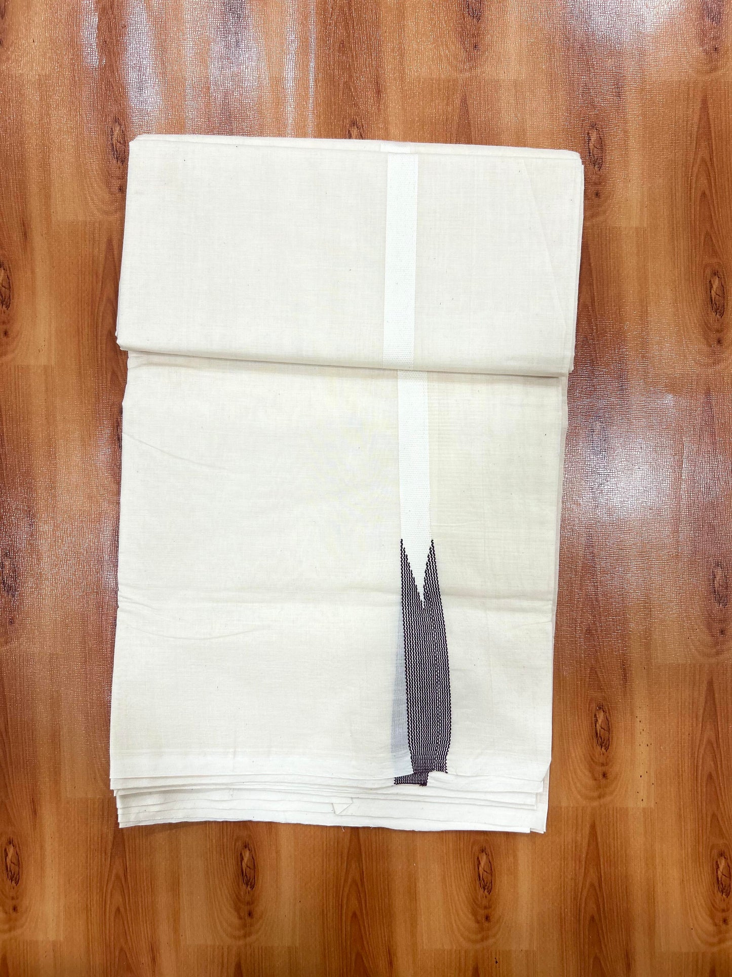 Double Off white Mundu/Dhoti - 23% Discount! KaithariKada Balaramapuram 100% Cotton - 100x100 - 0.5 inch Puliyilakkara Plum Wine Striped Chutty Kara - 4 mtr (8.5 muzham) - 15 KK5401 ASH
