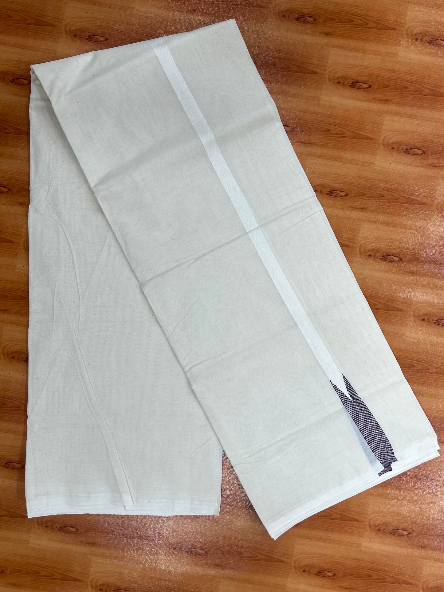 Double Off white Mundu/Dhoti - 23% Discount! KaithariKada Balaramapuram 100% Cotton - 100x100 - 0.5 inch Puliyilakkara Plum Wine Striped Chutty Kara - 4 mtr (8.5 muzham) - 15 KK5401 ASH