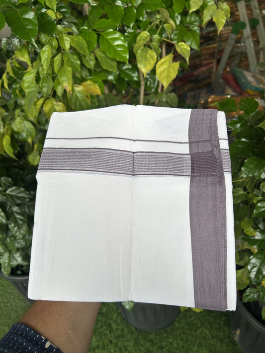 20% Discount! KaithariKada Balaramapuram 100% Cotton Double Pure white Mundu/Dhoti- 100X80 - 1.25 inch Dark Lavender Striped Kara - 4 mtr ( 8.5 muzham) - 37 KK5341 VIN
