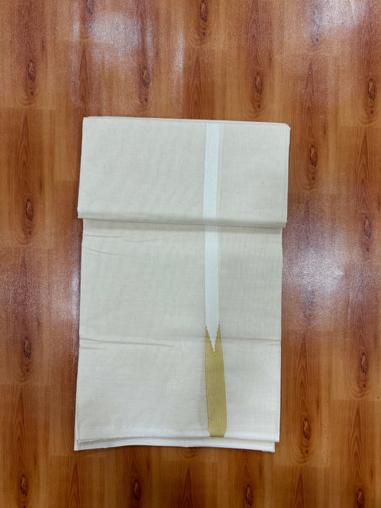 Double Off white Mundu/Dhoti - 23% Discount! KaithariKada Balaramapuram 100% Cotton - 100x100 - 0.5 inch Puliyilakkara Mustard Yellow Striped Chutty Kara - 4 mtr (8.5 muzham) - 8 KK5401 ASH