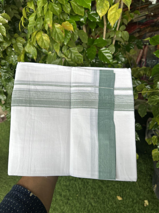 20% Discount! KaithariKada Balaramapuram 100% Cotton Double Pure white Mundu/Dhoti- 100X80 - 1.5 inch Teal Green Shaded Kara - 4 mtr ( 8.5 muzham) - 36 KK5341 VIN