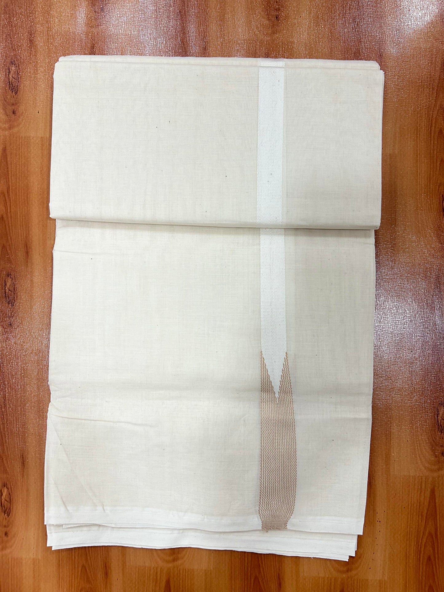 Double Off white Mundu/Dhoti - 20% Discount! KaithariKada Balaramapuram 100% Cotton - 100x100 - 0.5 inch Puliyilakkara Peach Orange Striped Chutty Kara - 4 mtr (8.5 muzham) - 11 KK5401 ASH