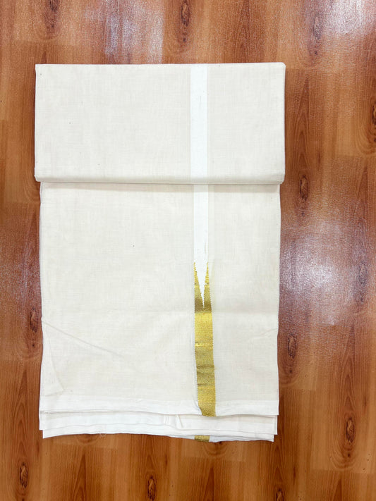 Double Off white Mundu/Dhoti - 23% Discount! KaithariKada Balaramapuram 100% Cotton - 100x100 - 0.5 inch Puliyilakkara Gold Kasav Chutty Kara - 4 mtr (8.5 muzham) - 10 KK5401 ASH