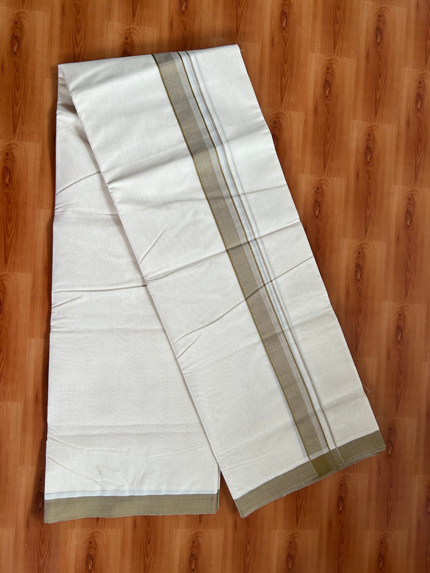 20% Discount!! KaithariKada Balaramapuram 100% Cotton Double Off White - (Unbleached) Mundu/Dhoti-100x80 - 1.5 inch Peanut Brown Shaded Striped Kara- 3.75 mtr (8 Muzham) - 18 KK5381 ASH