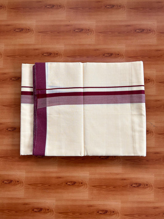 Kannur Yellow Double Mundu/Dhoti - 20% Discount! KaithariKada - 60s - 50% Cotton & 50% Polyester - Kannur Yellow Colour Body with 1.25 inch Maroon Striped Kara - 4 mtr (8.5 muzham) - 12 KK5522 VAS