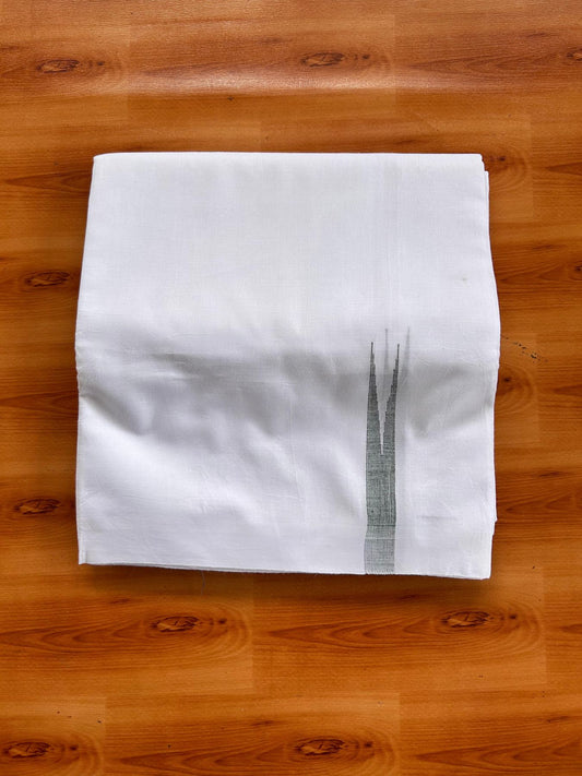 Double Pure White Mundu/Dhoti - 20% Discount !! KaithariKada Balaramapuram 100% Cotton - 100x80 - 0.75 inch Green Striped Chutty Kara 3.90 mtr (8 muzham) - 32 KK5515 CKS