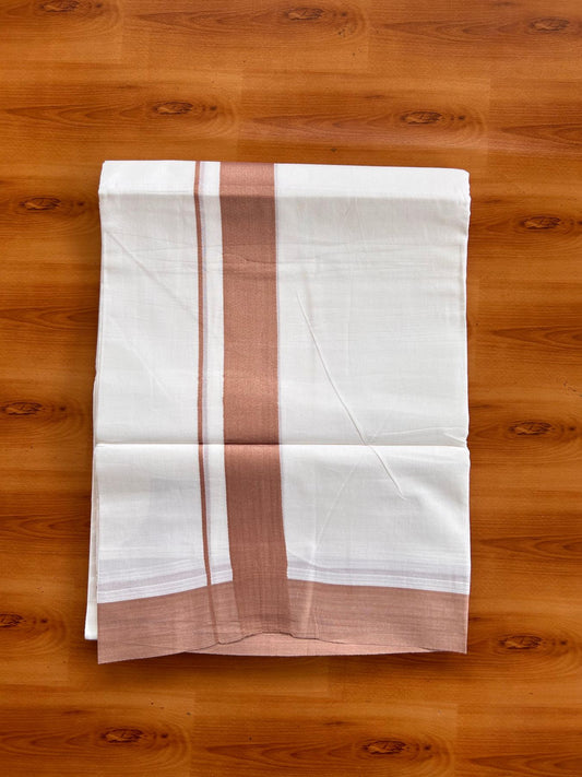 Pure White Double Mundu/Dhoti - 20% Discount ! Kaitharikada Pure Cotton - 100x80 - 1.5 inch Pale Copper Kara 3.80 mtr (8 muzham) - 2 KK5523 MC