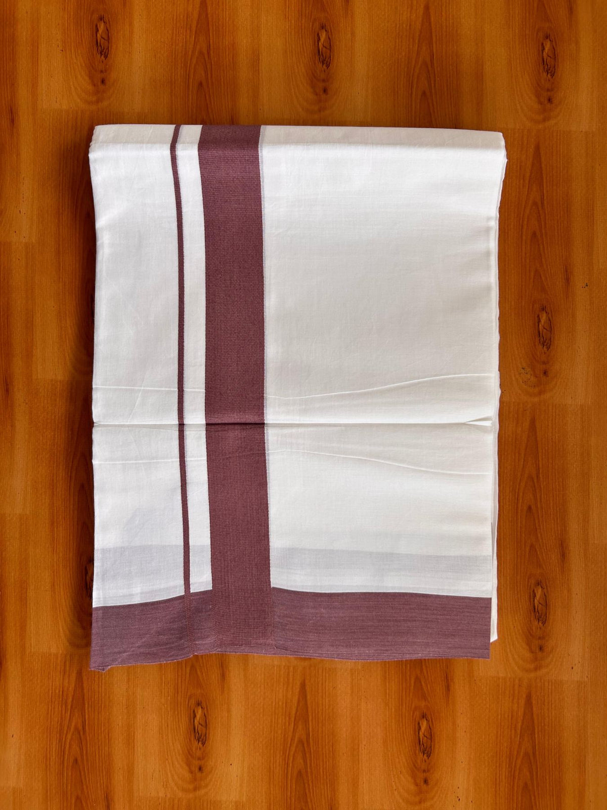 Pure White Double Mundu/Dhoti - 20% Discount ! Kaitharikada Pure Cotton - 100x80 - 1.5 inch Wine Kara 3.80 mtr (8 muzham) - 3 KK5523 MC