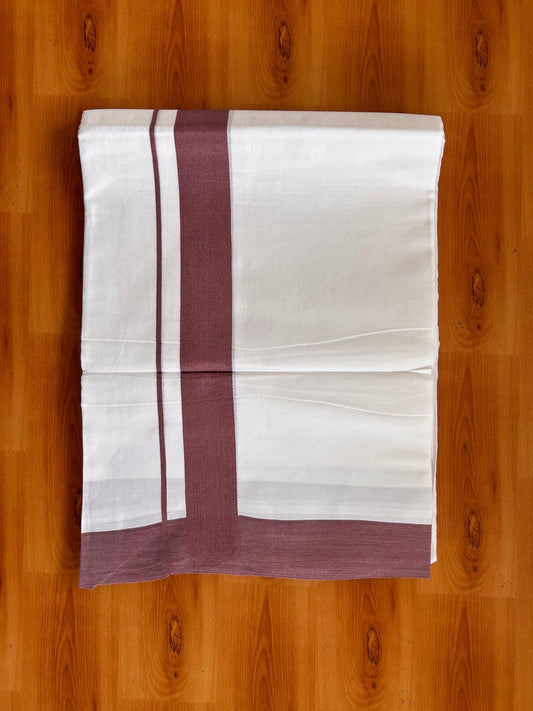 Pure White Double Mundu/Dhoti - 20% Discount ! Kaitharikada Pure Cotton - 100x80 - 1.5 inch Wine Kara 3.80 mtr (8 muzham) - 3 KK5523 MC