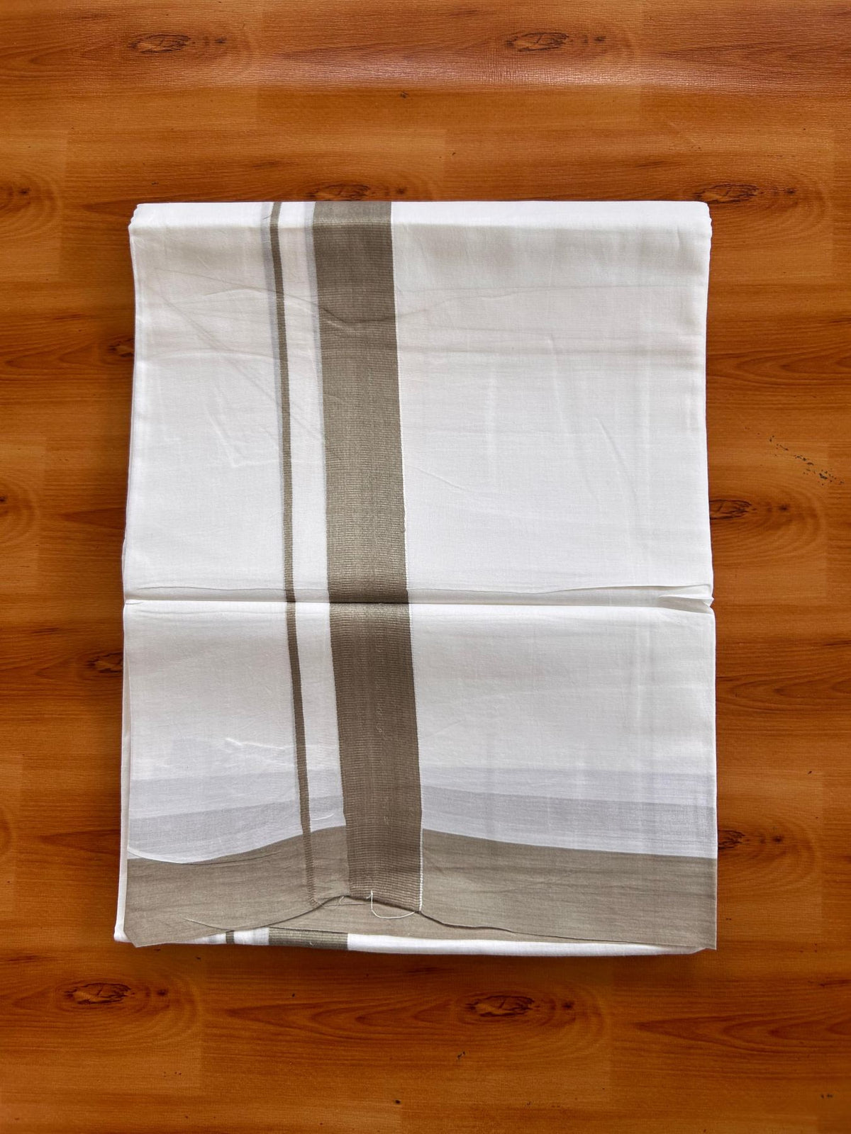 Pure White Double Mundu/Dhoti - 20% Discount ! Kaitharikada Pure Cotton - 100x80 - 1.5 inch Grey Kara 3.80 mtr (8 muzham) - 5 KK5523 MC