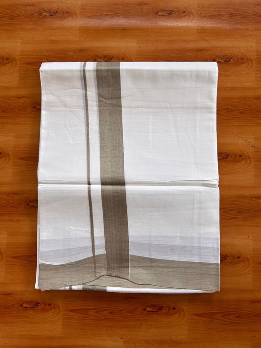 Pure White Double Mundu/Dhoti - 20% Discount ! Kaitharikada Pure Cotton - 100x80 - 1.5 inch Grey Kara 3.80 mtr (8 muzham) - 5 KK5523 MC