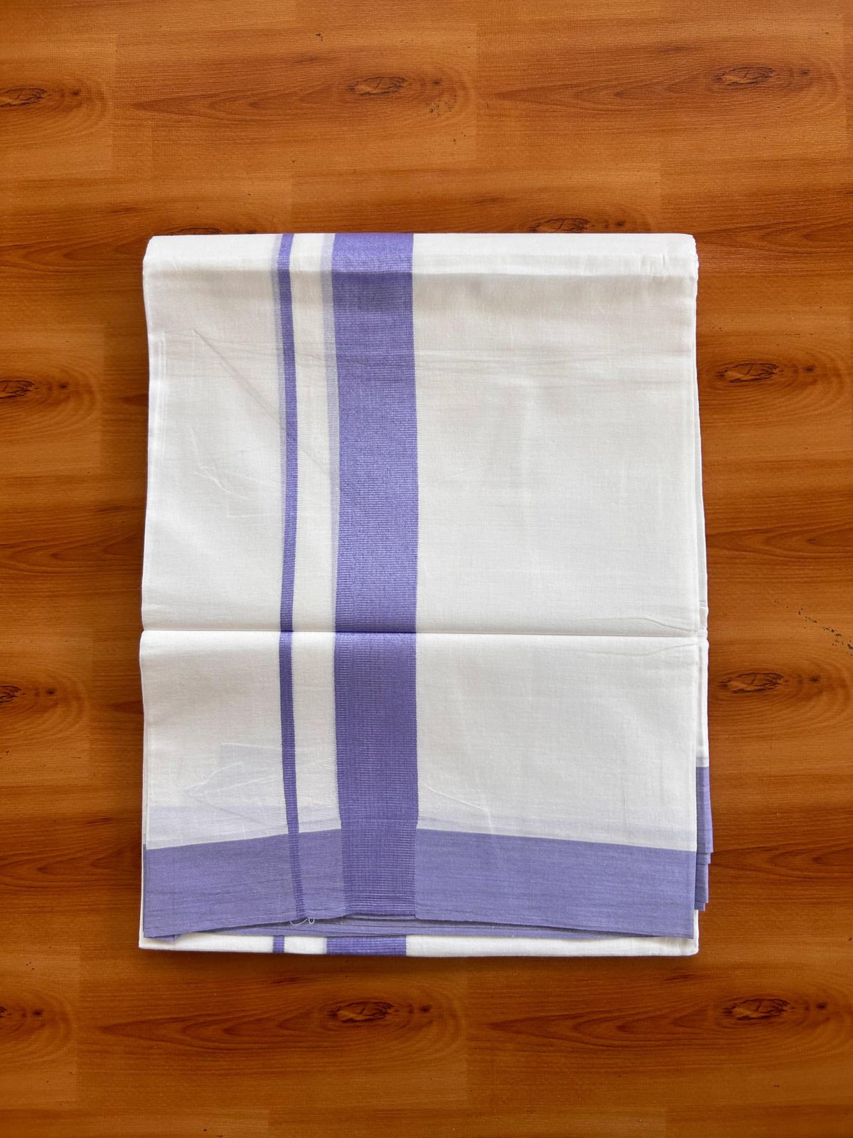 Pure White Double Mundu/Dhoti - 20% Discount ! Kaitharikada Pure Cotton - 100x80 - 1.5 inch Lavender Kara 3.80 mtr (8 muzham) - 6 KK5523 MC