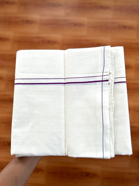 Double Off White (Unbleached)  Mundu/Dhoti- 25% Discount KaithariKada Handloom Unakkupaav - Kerala Handloom - 100% Pure Cotton (80x90 - 0.2 cm Violet Thin Kara 3.80 mtr (8 muzham) - 7 KK8057 ELA