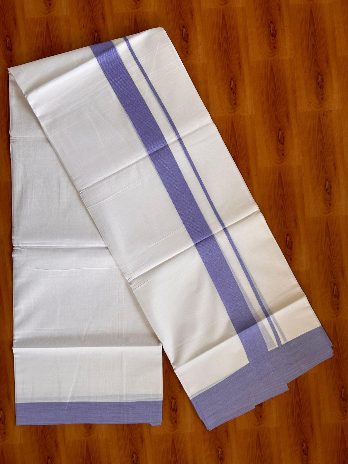 Pure White Double Mundu/Dhoti - 20% Discount ! Kaitharikada Pure Cotton - 100x80 - 1.5 inch Lavender Kara 3.80 mtr (8 muzham) - 6 KK5523 MC