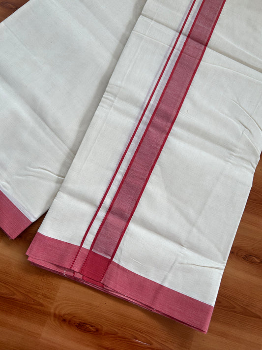 20% Discount!! KaithariKada Balaramapuram 100% Cotton Double Off White - (Unbleached) Mundu/Dhoti-100x80 - 1.25 inch Pale Red Shaded  Kara- 3.75 mtr (8 Muzham) - 26 KK5381 ASH