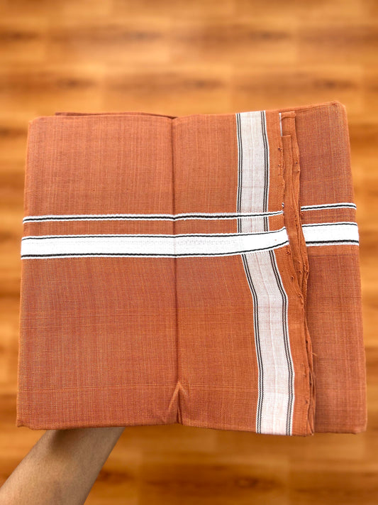 Kerala Handloom Single Kaily/Lungi - KaithariKada 100% Pure Cotton - 40s -0.75 Inch White & Black Kara With Kavi colour Body - (2 meter / 4 muzham) -2 KK8057 ELA