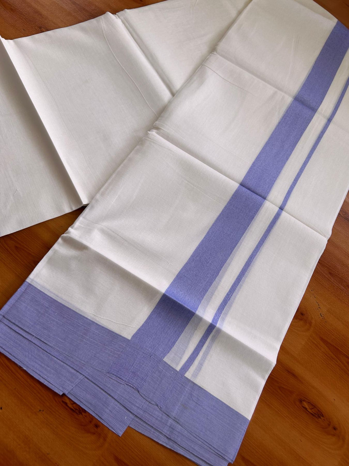 Pure White Double Mundu/Dhoti - 20% Discount ! Kaitharikada Pure Cotton - 100x80 - 1.5 inch Lavender Kara 3.80 mtr (8 muzham) - 6 KK5523 MC