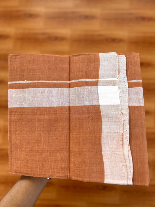 Kerala Handloom Single Kaily/Lungi - KaithariKada 100% Pure Cotton - 40s -1.25 Inch White Shaded Kara With Kavi colour Body - (2 meter / 4 muzham) - 1 KK8057 ELA