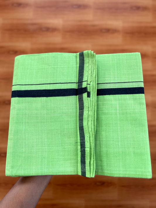 Kerala Handloom Single Kaily/Lungi - KaithariKada 100% Pure Cotton - 40s - 0.5 cm Black Kara With Light Green Colour Body - (2 meter / 4 muzham) - 5 KK8057 ELA