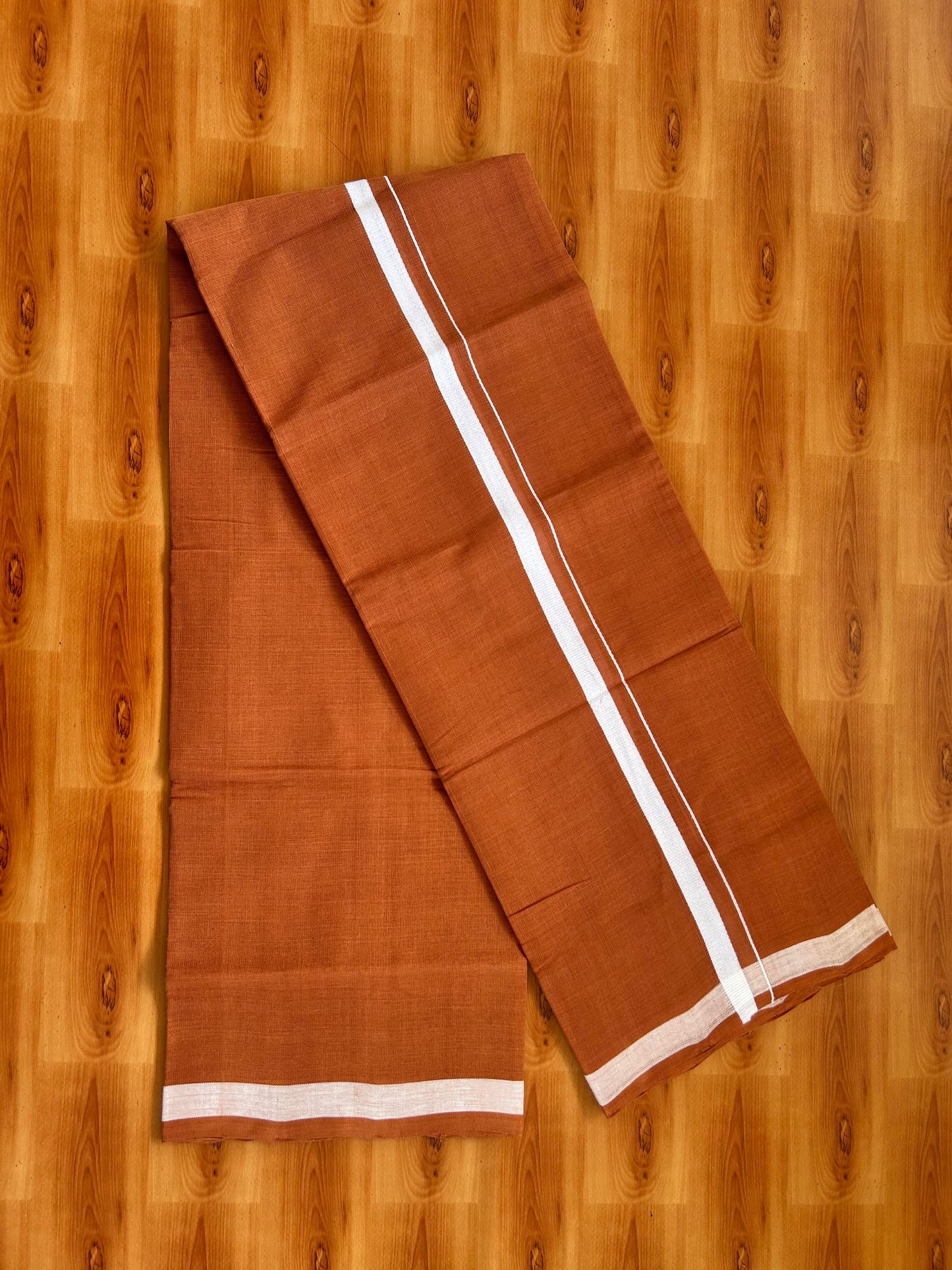 Kerala Handloom Single Kaily/Lungi - KaithariKada 100% Pure Cotton - 40s -0.5 Inch White Kara With Kavi colour Body - (2 meter / 4 muzham) - 4 KK8057 ELA