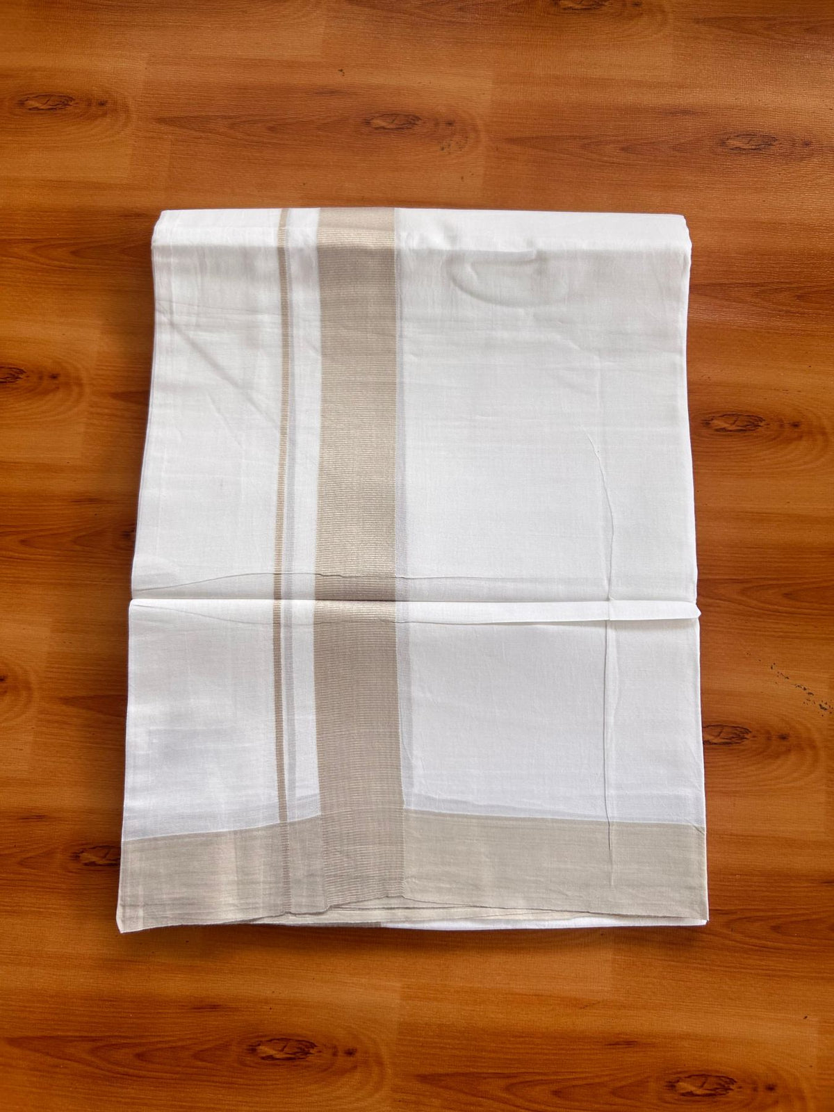 Pure White Double Mundu/Dhoti - 20% Discount ! Kaitharikada Pure Cotton - 100x80 - 1.5 inch Winter White Kara 3.80 mtr (8 muzham) - 10 KK5523 MC
