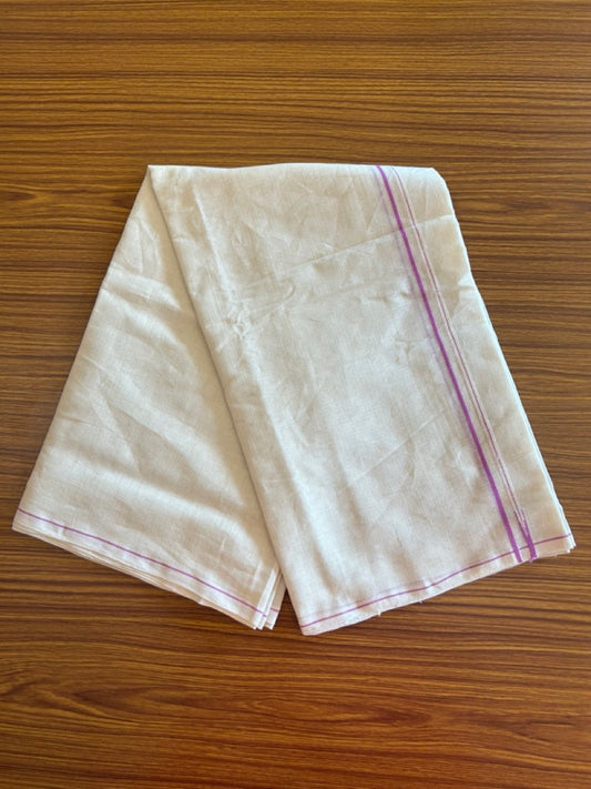 KaithariKada HANDLOOM UNAKKUPAAV Balaramapuram - 100% PURE Cotton Off White  (Unbleached) Neriyath - 0.5 cm  Purple  Kara - 1KK5100ELA