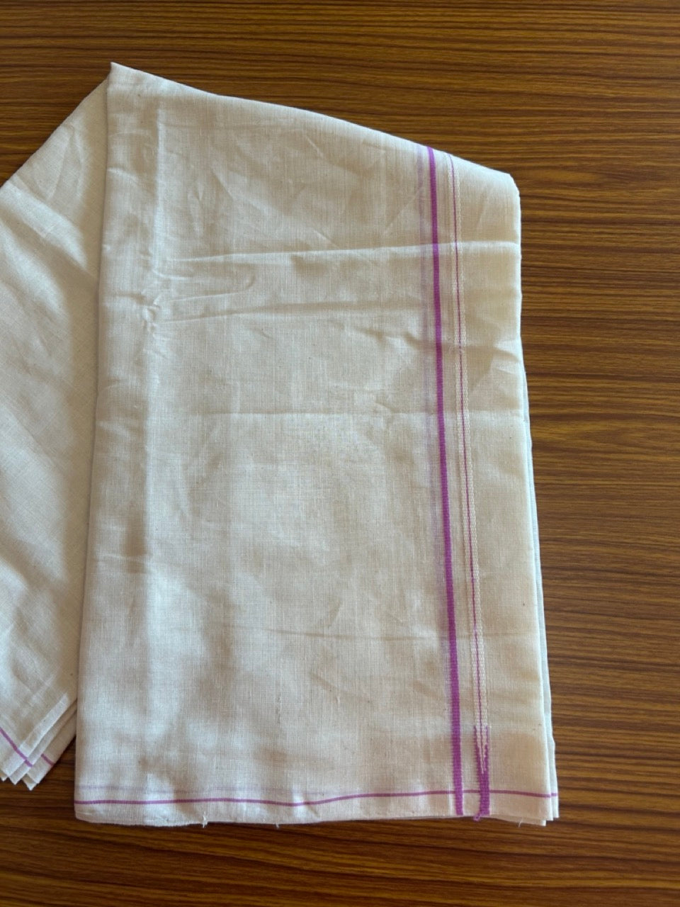 KaithariKada HANDLOOM UNAKKUPAAV Balaramapuram - 100% PURE Cotton Off White  (Unbleached) Neriyath - 0.5 cm  Purple  Kara - 1KK5100ELA