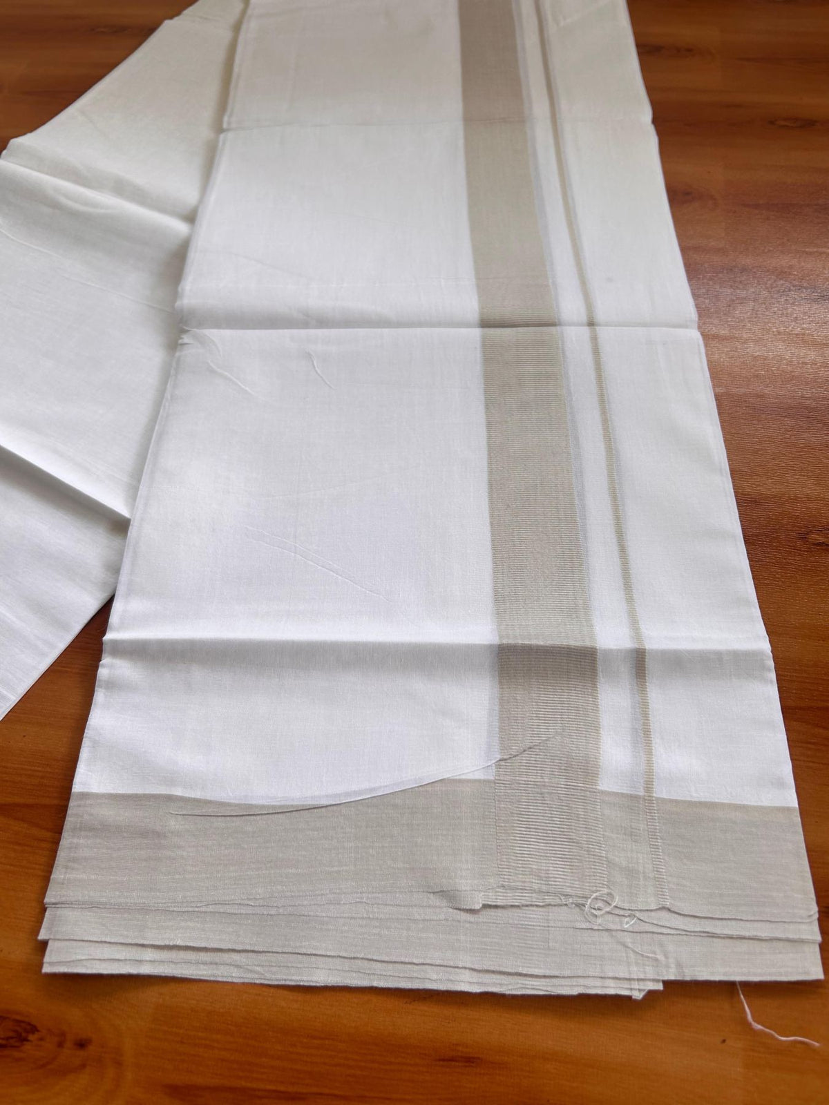 Pure White Double Mundu/Dhoti - 20% Discount ! Kaitharikada Pure Cotton - 100x80 - 1.5 inch Winter White Kara 3.80 mtr (8 muzham) - 10 KK5523 MC