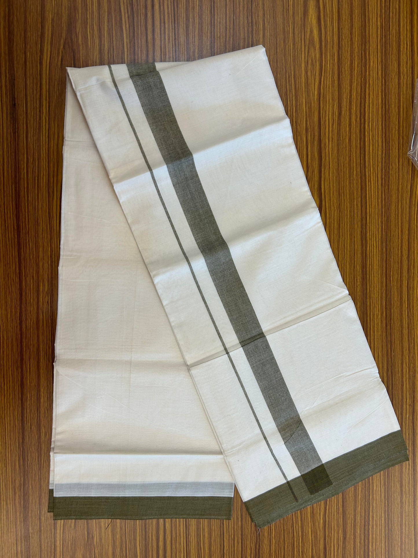 20% Discount ! KaithariKada Balaramapuram 100% Cotton Double Off White (Unbleached) - Mundu / Dhoti- 100x80 -  1.5 inch Black & Mustard Shaded Kara 4 mtr (8.5 Muzham) - 3 KK5363 VIN