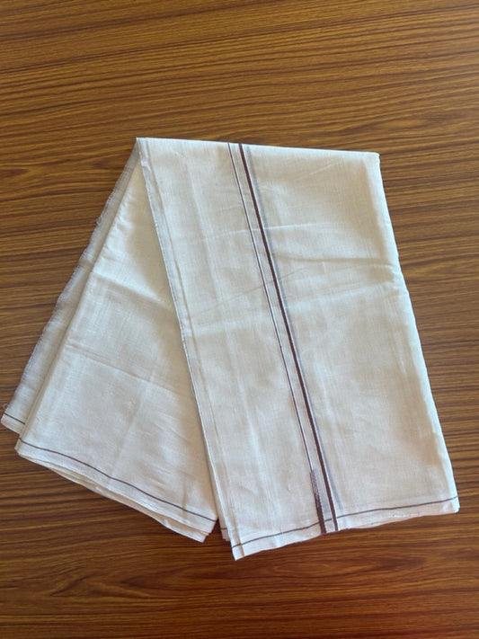 KaithariKada HANDLOOM UNAKKUPAAV Balaramapuram - 100% PURE Cotton Off White  (Unbleached) Neriyath - 0.5 cm Brown Kara - 2KK5100ELA