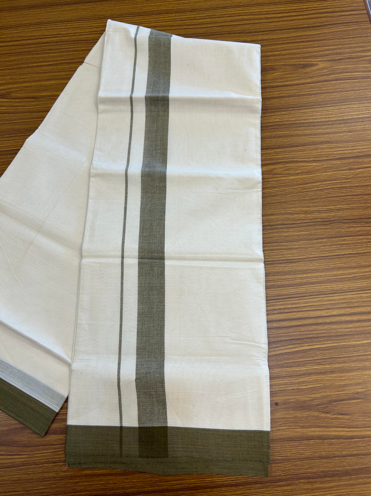 20% Discount ! KaithariKada Balaramapuram 100% Cotton Double Off White (Unbleached) - Mundu / Dhoti- 100x80 -  1.5 inch Black & Mustard Shaded Kara 4 mtr (8.5 Muzham) - 3 KK5363 VIN