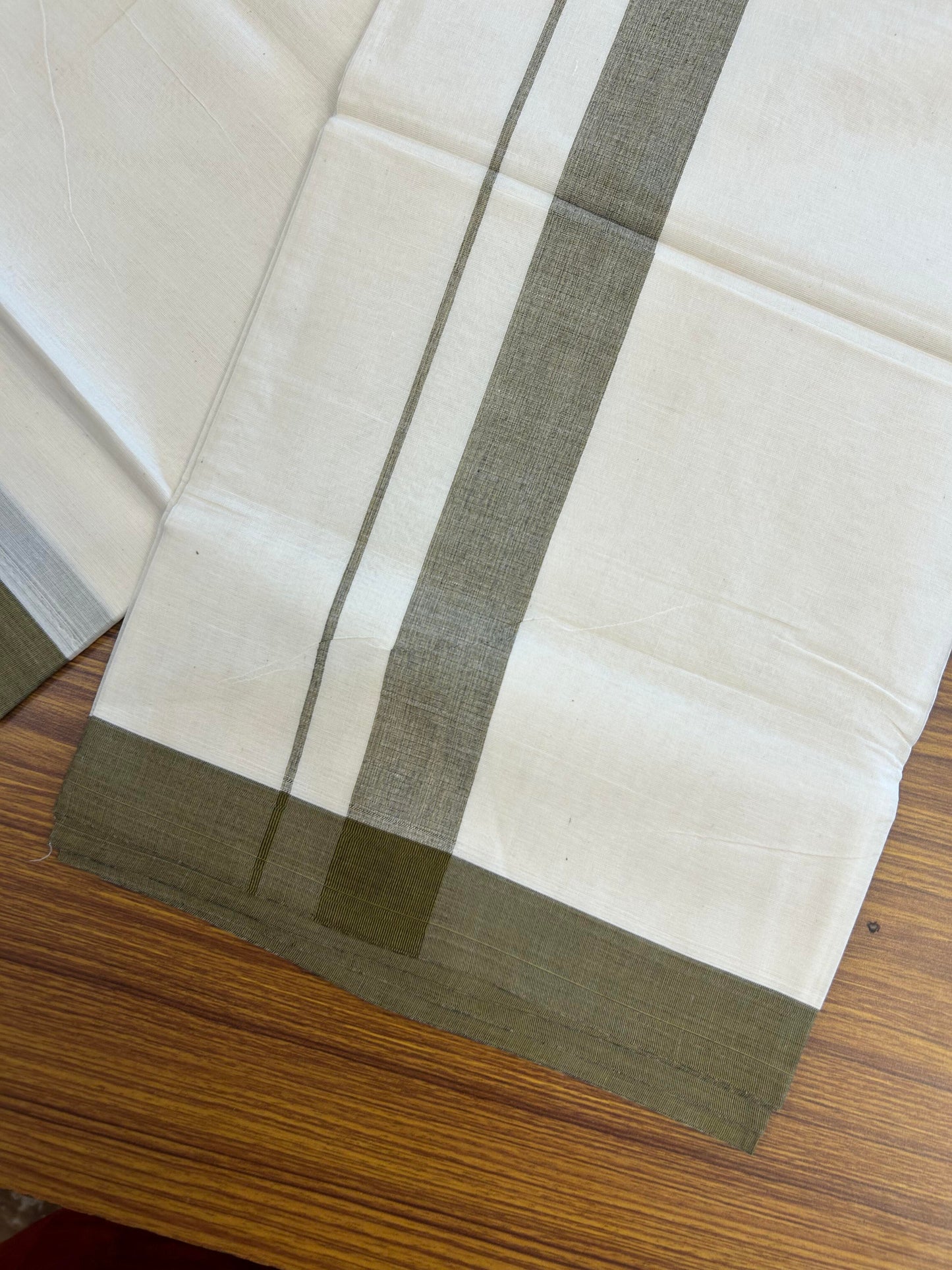 20% Discount ! KaithariKada Balaramapuram 100% Cotton Double Off White (Unbleached) - Mundu / Dhoti- 100x80 -  1.5 inch Black & Mustard Shaded Kara 4 mtr (8.5 Muzham) - 3 KK5363 VIN