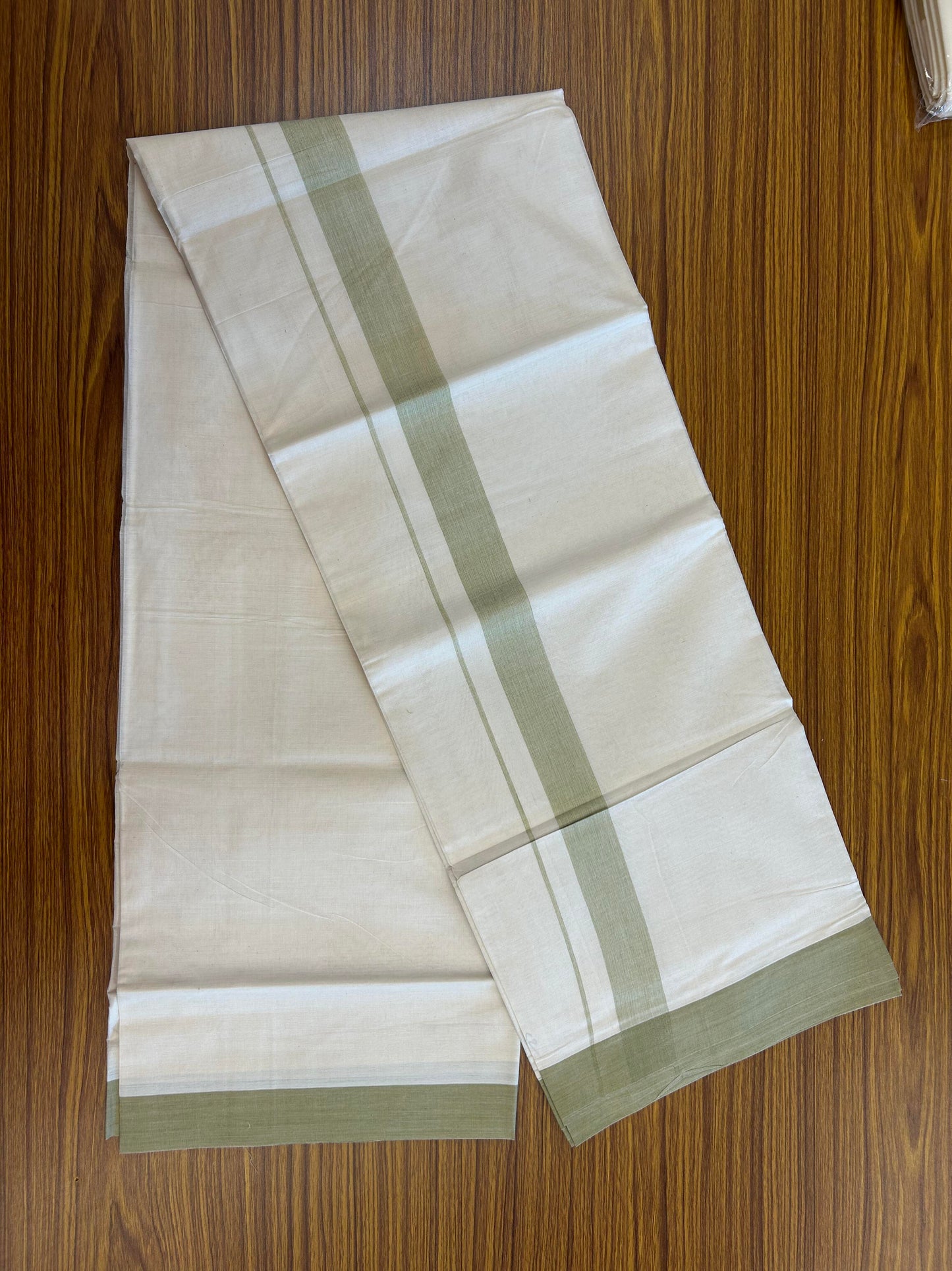 20% Discount ! KaithariKada Balaramapuram 100% Cotton Double Off White (Unbleached) - Mundu / Dhoti- 100x80 -  1.5 inch Light Pista Green Shaded Kara 4 mtr (8.5 Muzham) - 4 KK5363 VIN