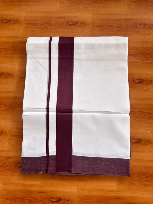 Pure White Double Mundu/Dhoti - 20% Discount ! Kaitharikada Pure Cotton - 100x80 - 1.5 inch Burgandy Kara 3.80 mtr (8 muzham) - 12 KK5523 MC