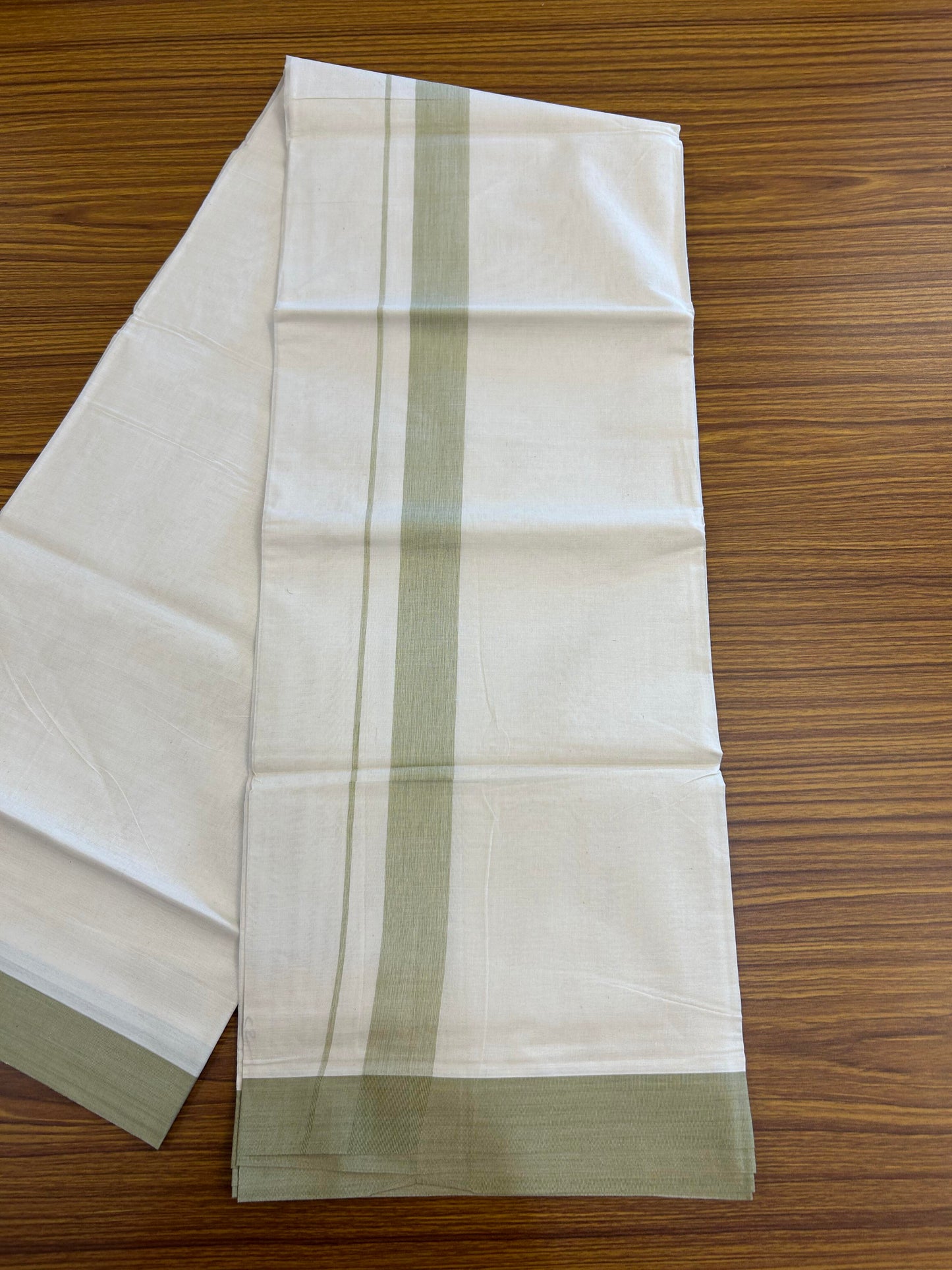 20% Discount ! KaithariKada Balaramapuram 100% Cotton Double Off White (Unbleached) - Mundu / Dhoti- 100x80 -  1.5 inch Light Pista Green Shaded Kara 4 mtr (8.5 Muzham) - 4 KK5363 VIN