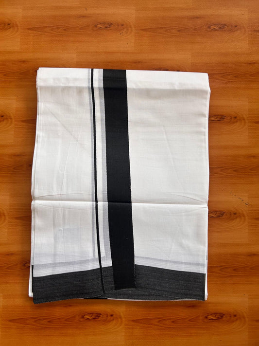 Pure White Double Mundu/Dhoti - 20% Discount ! Kaitharikada Pure Cotton - 100x80 - 1.5 inch Black Kara 3.80 mtr (8 muzham) - 13 KK5523 MC