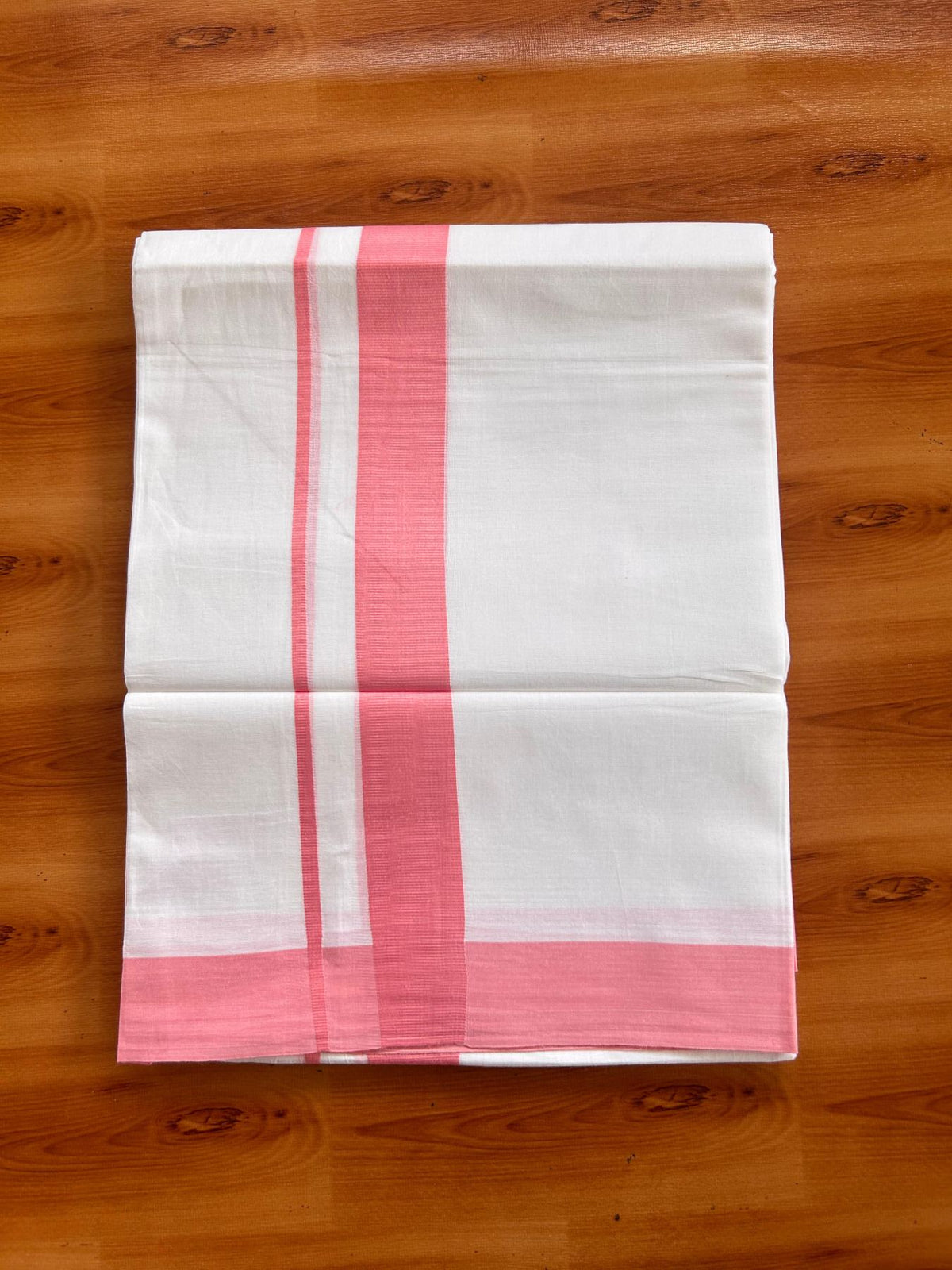 Pure White Double Mundu/Dhoti - 20% Discount ! Kaitharikada Pure Cotton - 100x80 - 1.5 inch pink Kara 3.80 mtr (8 muzham) - 16 KK5523 MC