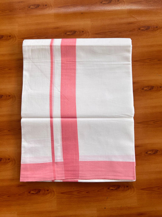 Pure White Double Mundu/Dhoti - 20% Discount ! Kaitharikada Pure Cotton - 100x80 - 1.5 inch pink Kara 3.80 mtr (8 muzham) - 16 KK5523 MC