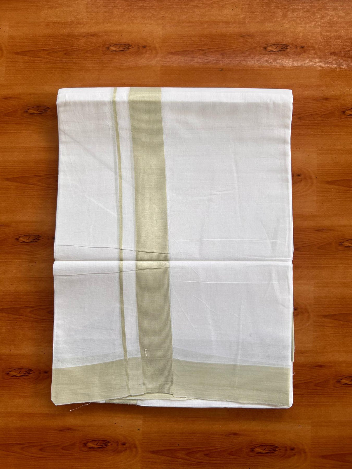 Pure White Double Mundu/Dhoti - 20% Discount ! Kaitharikada Pure Cotton - 100x80 - 1.5 inch Light Pista green Kara 3.80 mtr (8 muzham) - 17 KK5523 MC