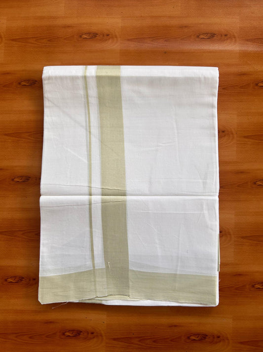 Pure White Double Mundu/Dhoti - 20% Discount ! Kaitharikada Pure Cotton - 100x80 - 1.5 inch Light Pista green Kara 3.80 mtr (8 muzham) - 17 KK5523 MC