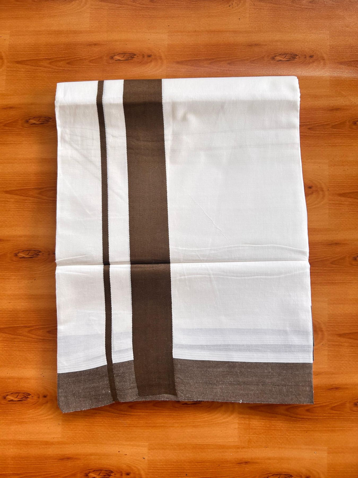 Pure White Double Mundu/Dhoti - 20% Discount ! Kaitharikada Pure Cotton - 100x80 - 1.5 inch Dark Brown Kara 3.80 mtr (8 muzham) - 19 KK5523 MC