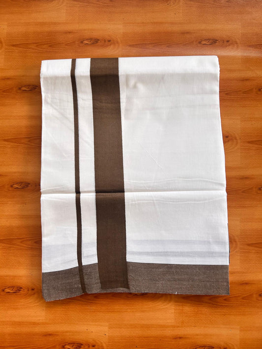 Pure White Double Mundu/Dhoti - 20% Discount ! Kaitharikada Pure Cotton - 100x80 - 1.5 inch Dark Brown Kara 3.80 mtr (8 muzham) - 19 KK5523 MC