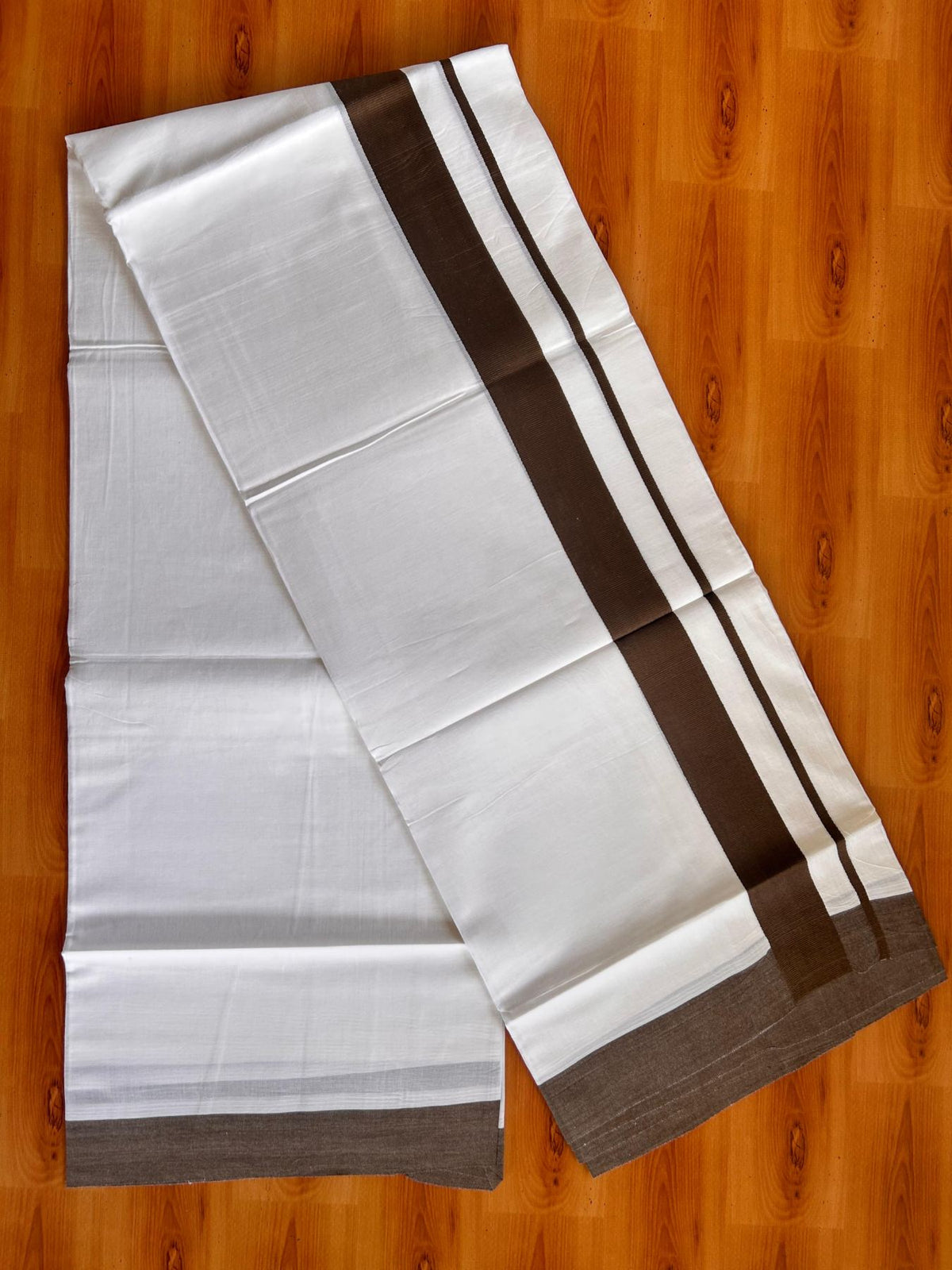 Pure White Double Mundu/Dhoti - 20% Discount ! Kaitharikada Pure Cotton - 100x80 - 1.5 inch Dark Brown Kara 3.80 mtr (8 muzham) - 19 KK5523 MC
