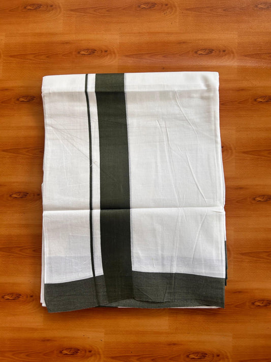 Pure White Double Mundu/Dhoti - 20% Discount ! Kaitharikada Pure Cotton - 100x80 - 1.5 inch Sea Weed Green Kara 3.80 mtr (8 muzham) - 21 KK5523 MC