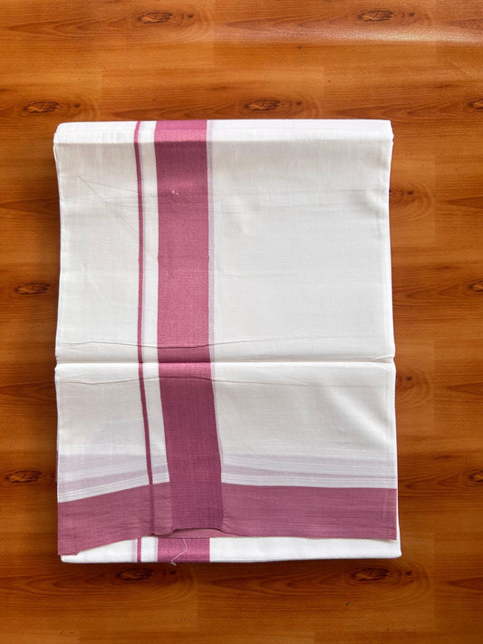 Pure White Double Mundu/Dhoti - 20% Discount ! Kaitharikada Pure Cotton - 100x80 - 1.5 inch Lavender Pink Kara 3.80 mtr (8 muzham) - 20 KK5523 MC